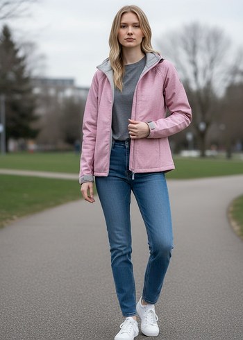Pembe Fermuarlı Kadın Spor Ceket - Görsel 4