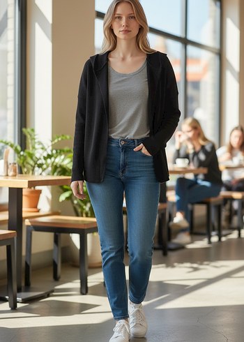 Siyah  Uzun Kollu Salaş Kadın Hırka - Görsel 4