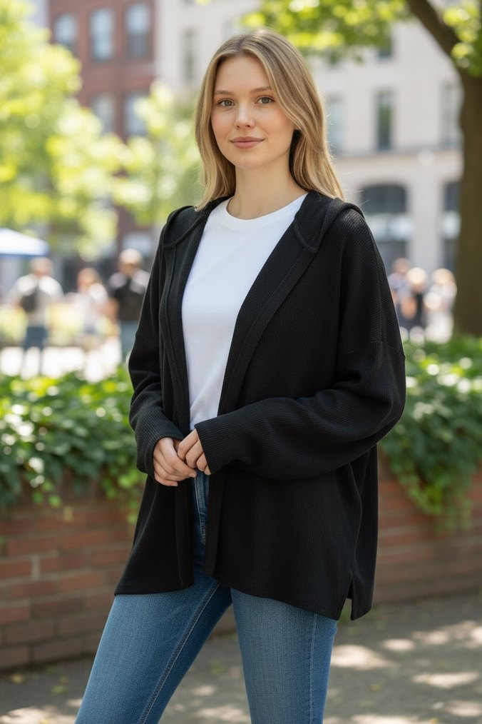 Siyah  Uzun Kollu Salaş Kadın Hırka - Görsel 5