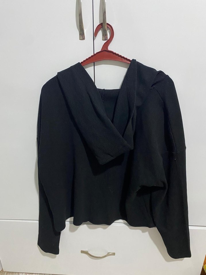 Siyah  Uzun Kollu Salaş Kadın Hırka - Görsel 2