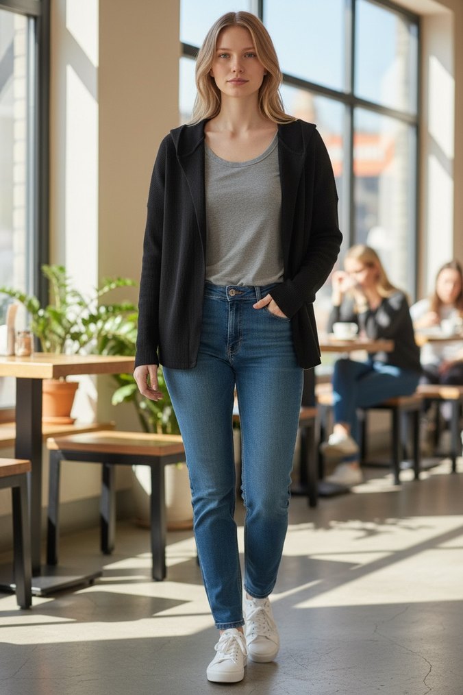 Siyah  Uzun Kollu Salaş Kadın Hırka - Görsel 4