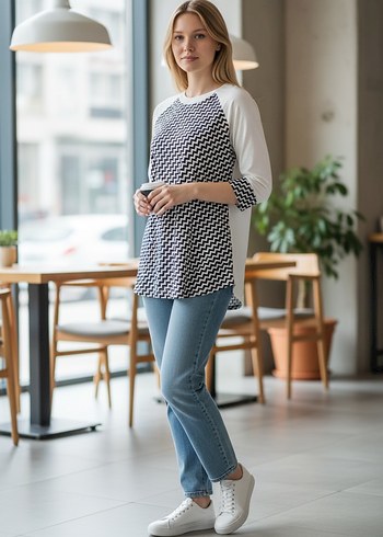 Uzun Kollu bisiklet Yakalı Kadın tunik - Görsel 3