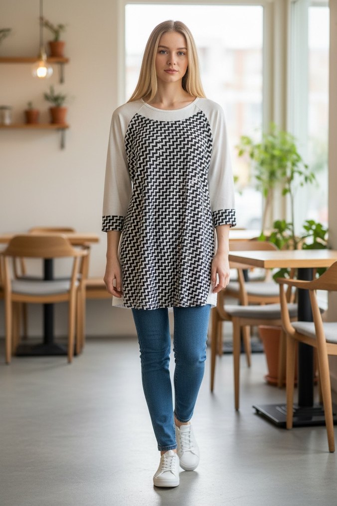 Uzun Kollu bisiklet Yakalı Kadın tunik - Görsel 4