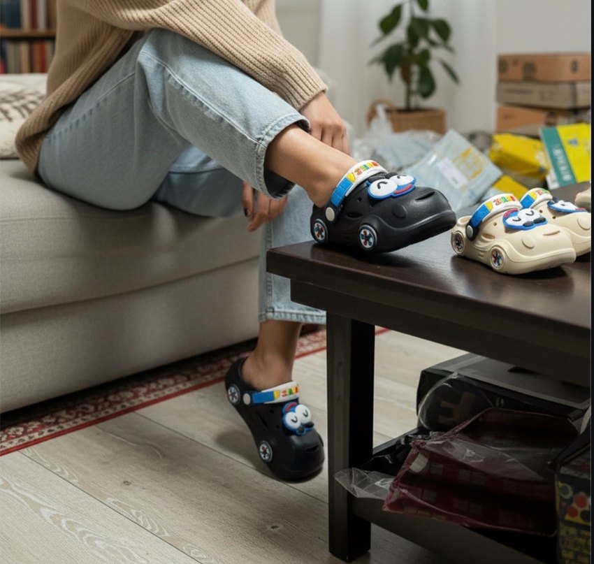 Siyah Baskılı Tokalı Erkek Çocuk Terliği - Görsel 5