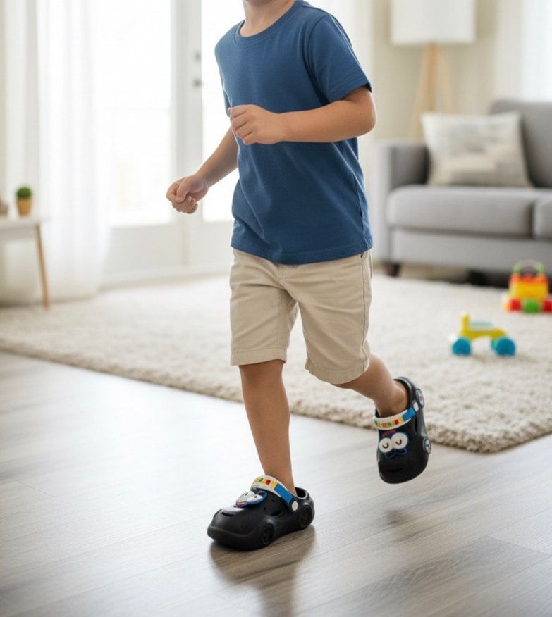 Siyah Baskılı Tokalı Erkek Çocuk Terliği - Görsel 3