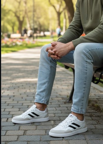 Beyaz Siyah Çizgili Erkek Sneakers - Görsel 2