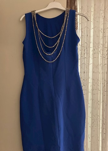 Mavi  Midi Elbise Yüksek Yakalı - Görsel 2