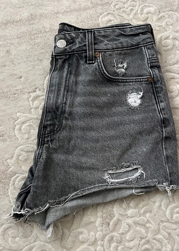 Gri Kadın Kot Şort - Görsel 3