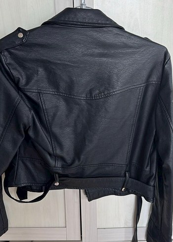 Kadın Siyah Biker Deri Ceket Kemerli - Görsel 2