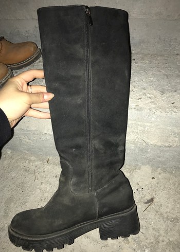 Siyah Süet Kadın Dizüstü Bot Kürklü - Görsel 5