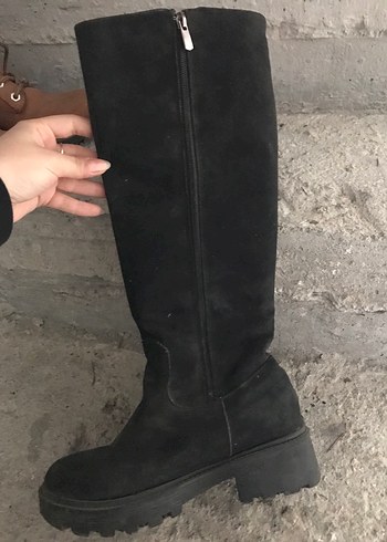 Siyah Süet Kadın Dizüstü Bot Kürklü - Görsel 6