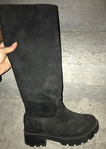 Siyah Süet Kadın Dizüstü Bot Kürklü - Görsel 4