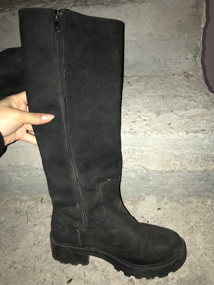 Siyah Süet Kadın Dizüstü Bot Kürklü - Görsel 3