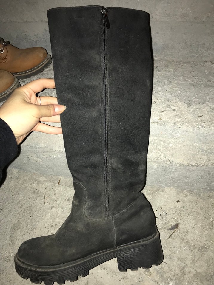 Siyah Süet Kadın Dizüstü Bot Kürklü - Görsel 5