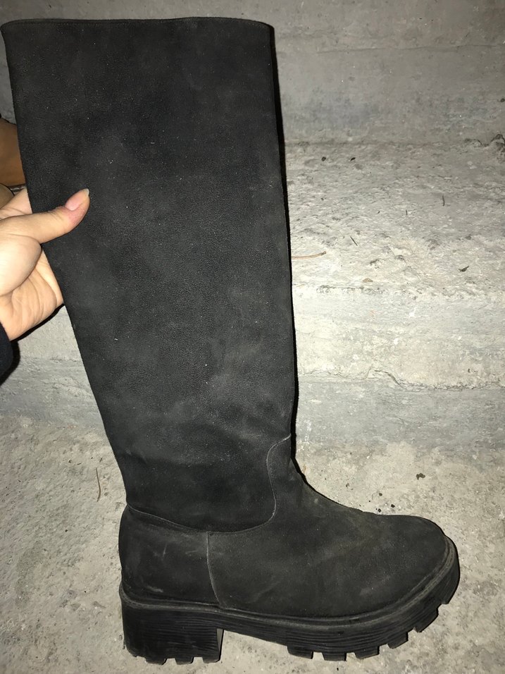 Siyah Süet Kadın Dizüstü Bot Kürklü - Görsel 4