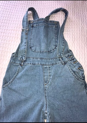 Kadın Mavi Denim Askılı Salopet - Görsel 3