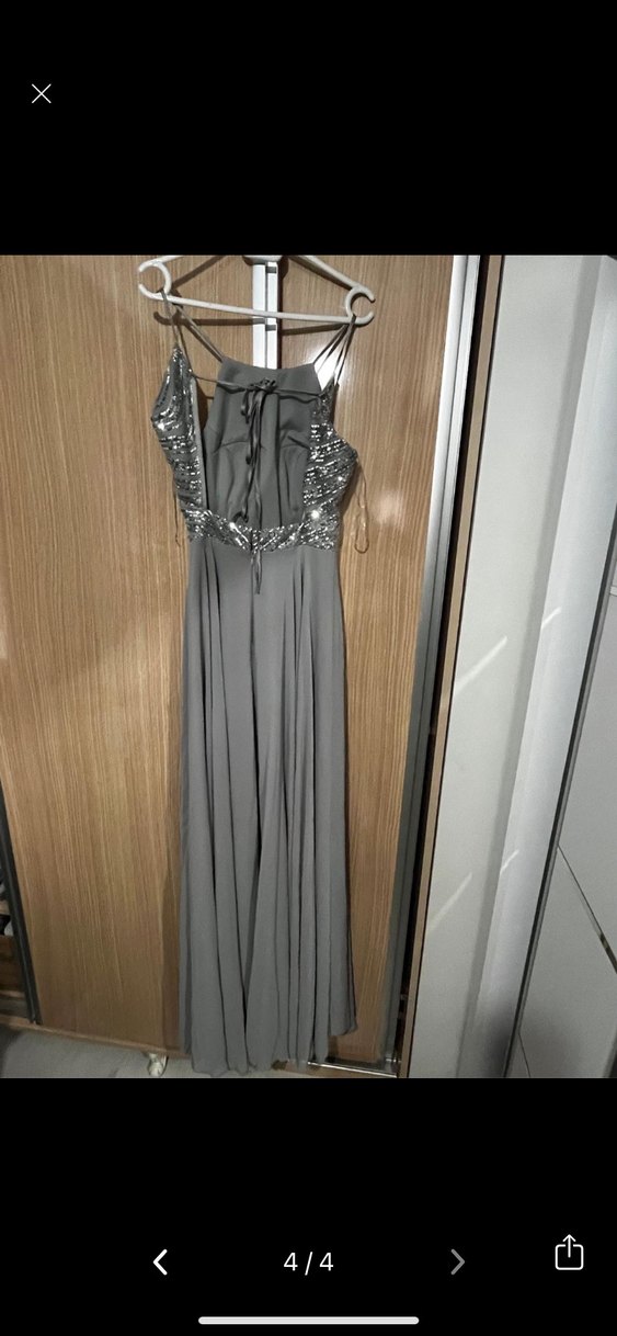 Uzun Gri Drapeli Abiye Elbise - Görsel 4