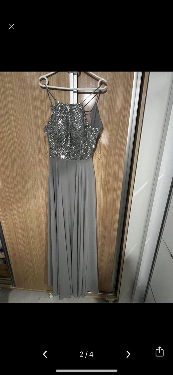 Uzun Gri Drapeli Abiye Elbise - Görsel 2