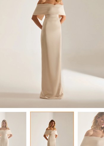 Bety sam Beyaz Drapeli Uzun Straplez Nişan Elbisesi - Görsel 2