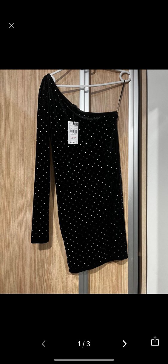 Tek Kollu Siyah Mini Elbise - Görsel 2