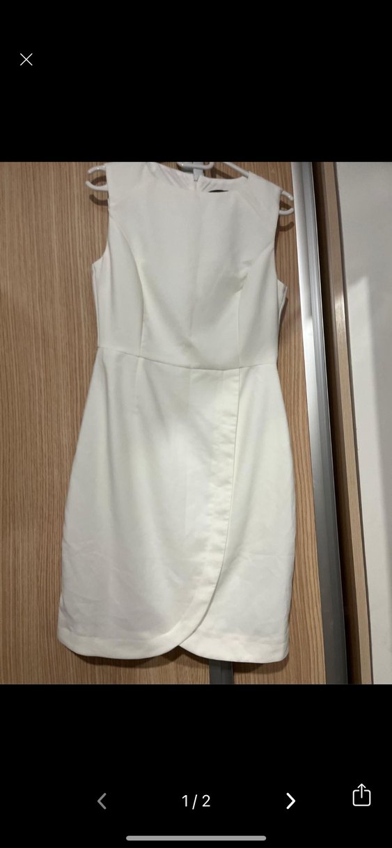 Beyaz Midi Kolsuz Drapeli Kadın Elbise - Görsel 2