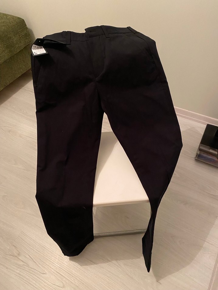 Siyah Pilili Rahat Kesim erkek Kumaş Pantolon - Görsel 2