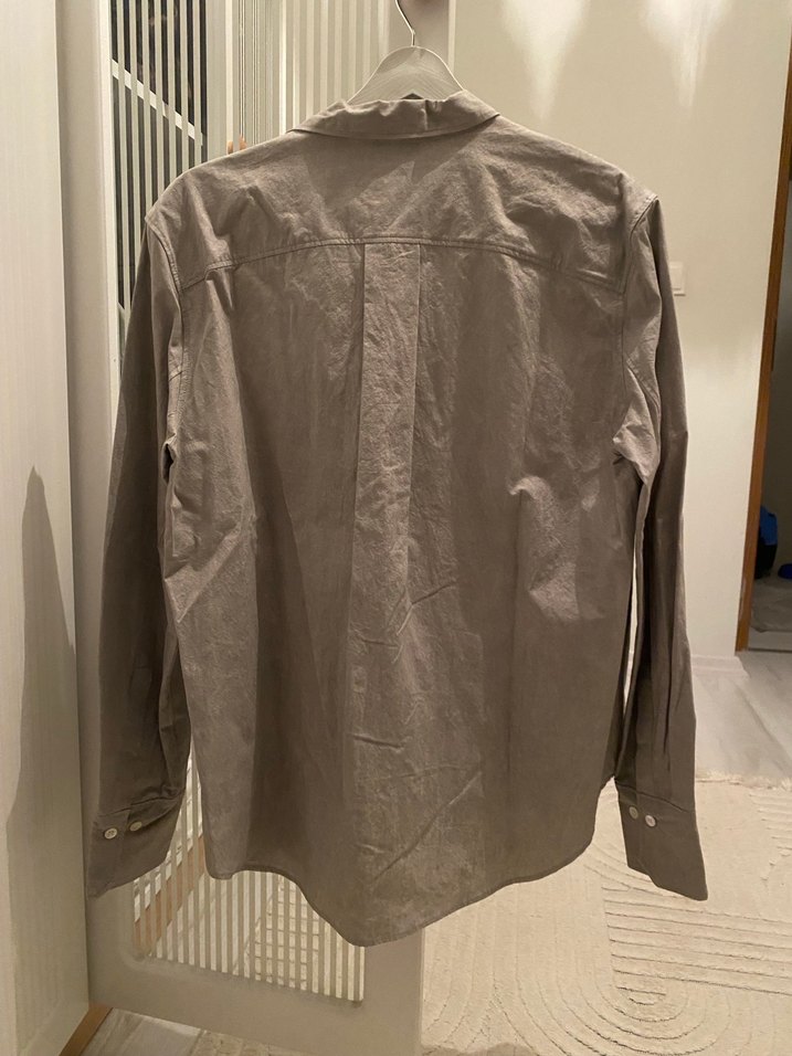 Düğmeli Bej Keten Erkek Gömlek - Görsel 3