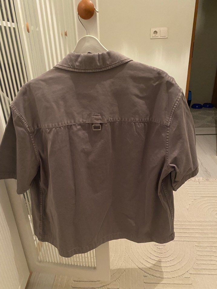 Gri Kısa Kollu Düğmeli Erkek Gömlek - Görsel 3