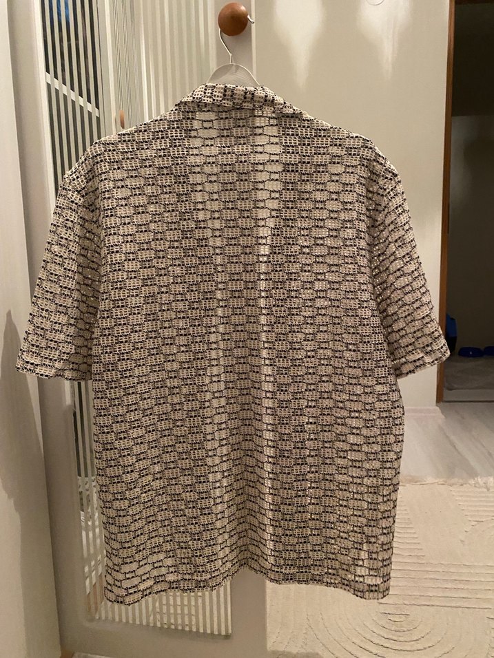 Bej Yılan Desenli Kısa Kollu Erkek Gömlek - Görsel 2