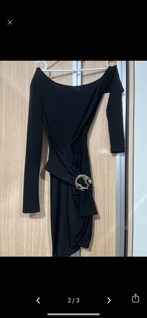 Siyah Uzun Kollu Asimetrik Abiye Elbise - Görsel 2