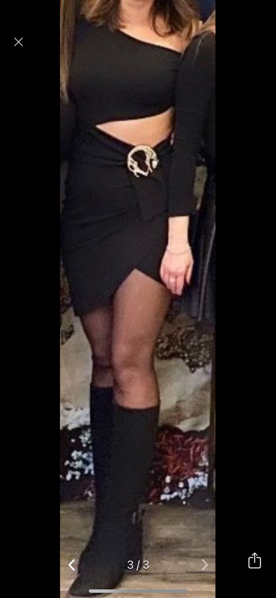 Siyah Uzun Kollu Asimetrik Abiye Elbise - Görsel 3