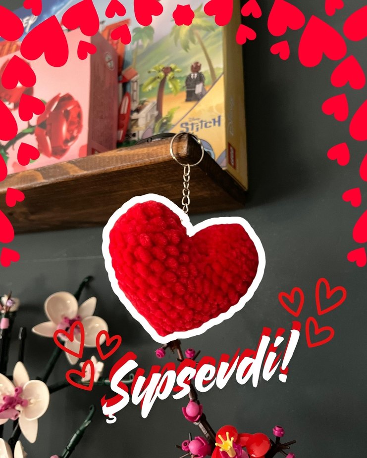 Amigurumi, el emeği, örgü kalp anahtarlık - Görsel 2