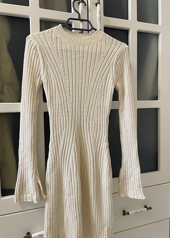 Beyaz Triko Midi Kadın Elbise - Görsel 2