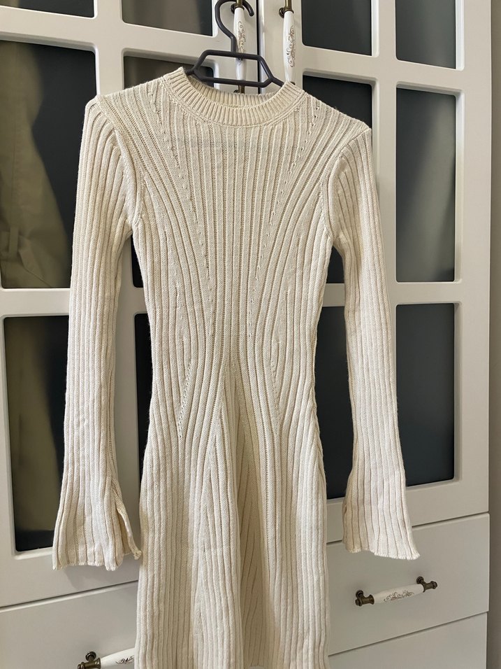 Beyaz Triko Midi Kadın Elbise - Görsel 2