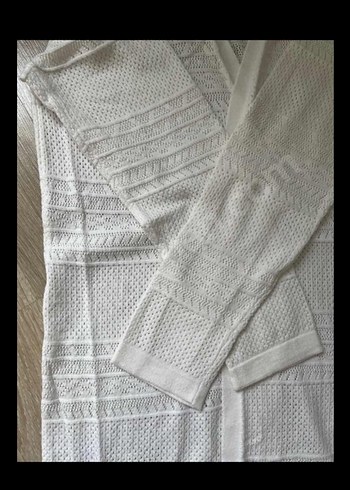 Uzun Kollu Beyaz Bohem Triko Hırka - Görsel 2