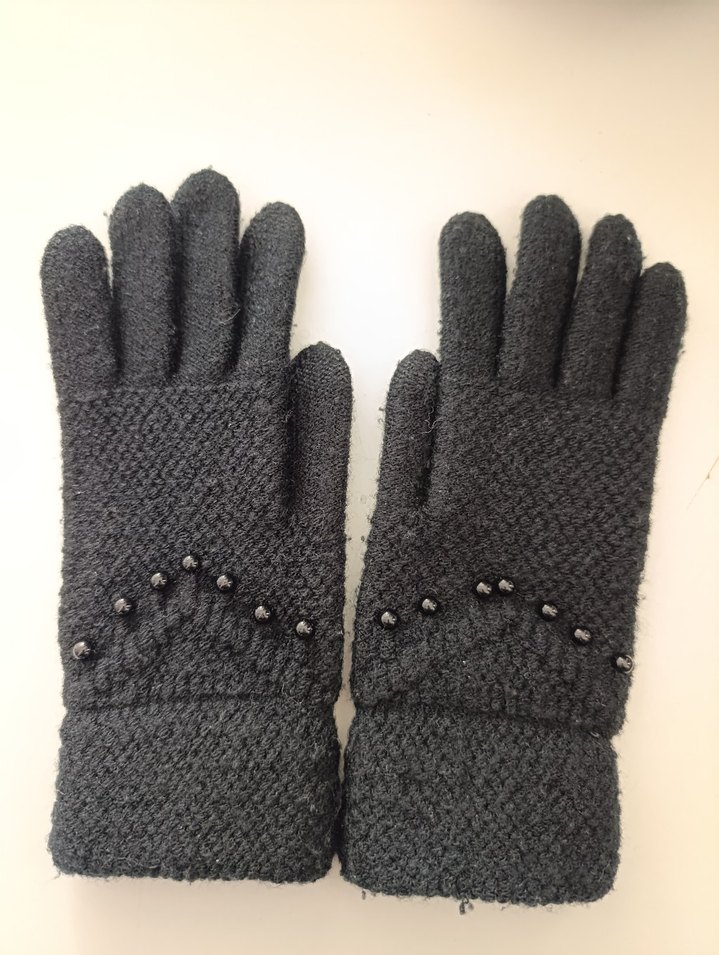 S Beden boncuklu siyah lüks eldiven - Görsel 2