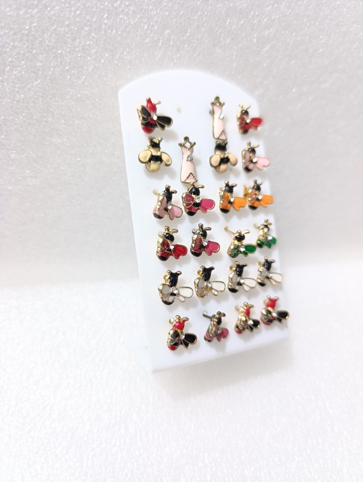 23 adet Rengarenk Arı Figürlü Küpe Seti - Görsel 3