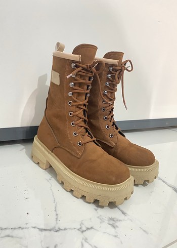 Süet Bej Platform Topuklu Kadın Bot - Görsel 2