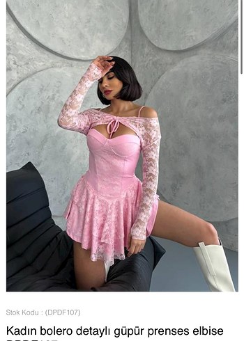 Dantel Detaylı  Straplez Mini Pembe Elbise - Görsel 2