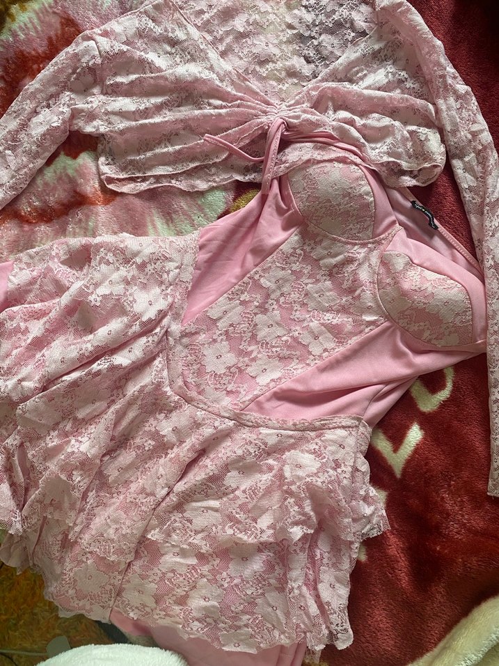 Dantel Detaylı  Straplez Mini Pembe Elbise - Görsel 4