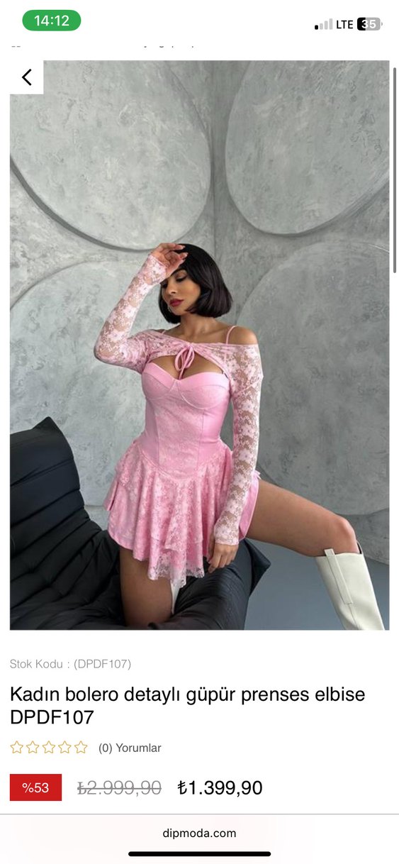 Dantel Detaylı  Straplez Mini Pembe Elbise - Görsel 2