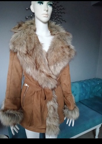 Kahverengi Uzun Süet Kürklü Kadın Mont - Görsel 3