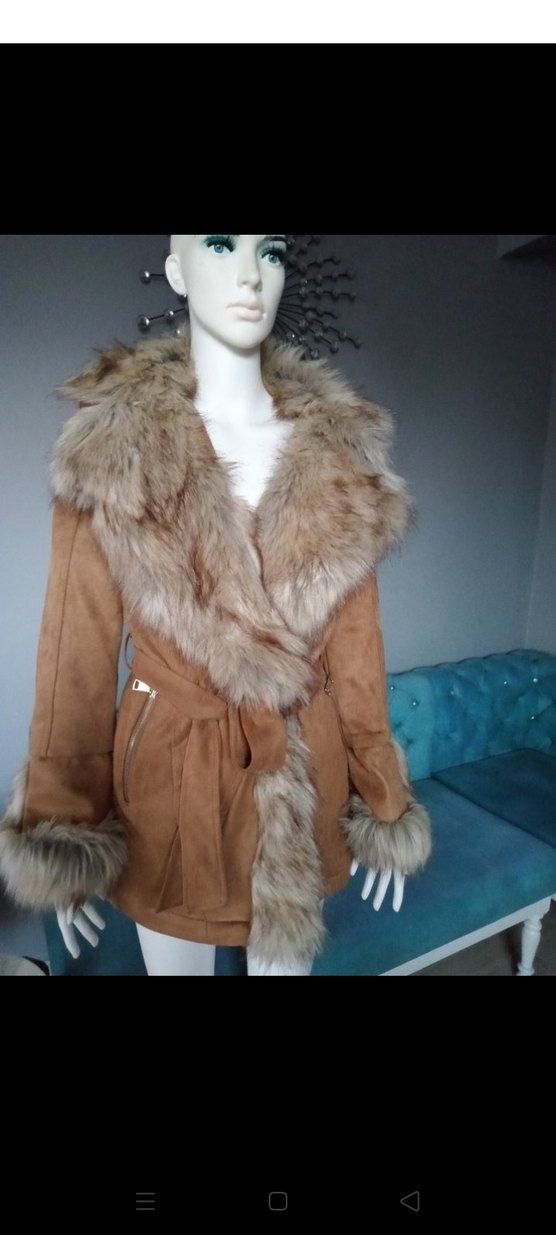 Kahverengi Uzun Süet Kürklü Kadın Mont - Görsel 3