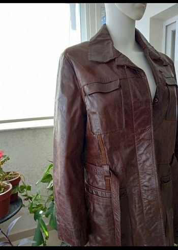 Deri Kemerli Uzun Kadın Ceket - Görsel 3