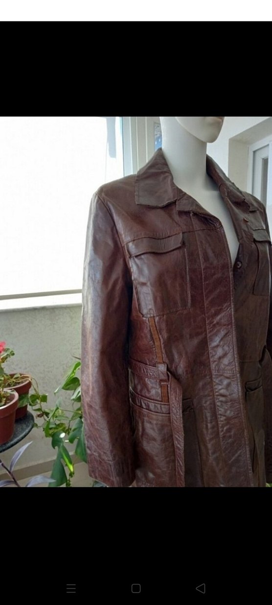 Deri Kemerli Uzun Kadın Ceket - Görsel 3