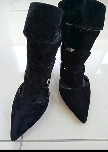 Siyah Süet Tokalı Stiletto Topuklu Bot - Görsel 6