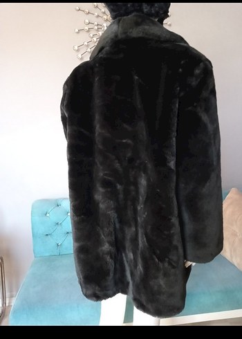 Siyah Kadın Midi Boy Suni Kürk Ceket - Görsel 3