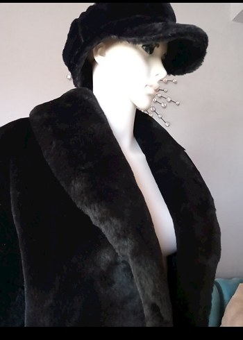 Siyah Kadın Midi Boy Suni Kürk Ceket - Görsel 5