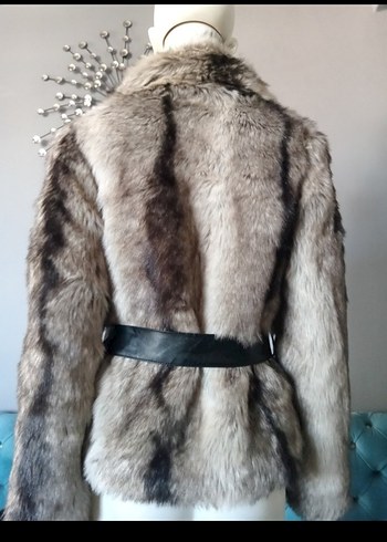 Gri Leopar Desenli Kadın Suni Kürk - Görsel 3