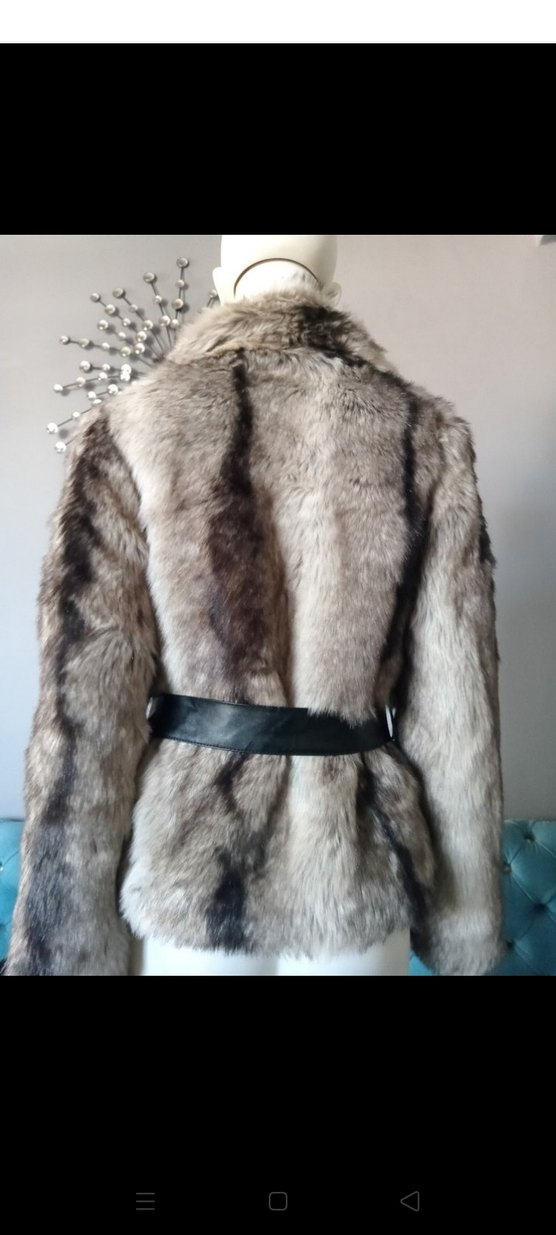 Gri Leopar Desenli Kadın Suni Kürk - Görsel 3